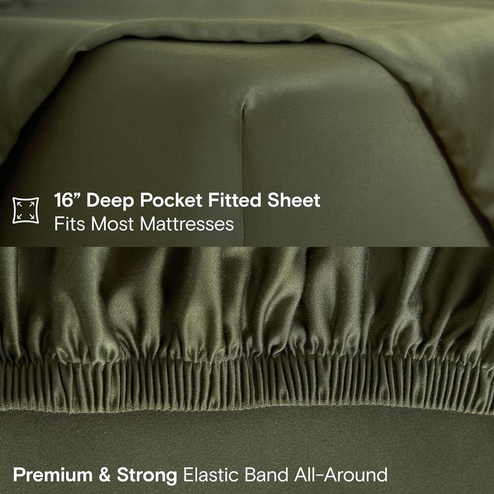 NWT Sijo DOZ Bamboo Sheet Set 4 Piece -2 Sheets 2 Pillowcases Forest Green Full - Picture 3 of 5